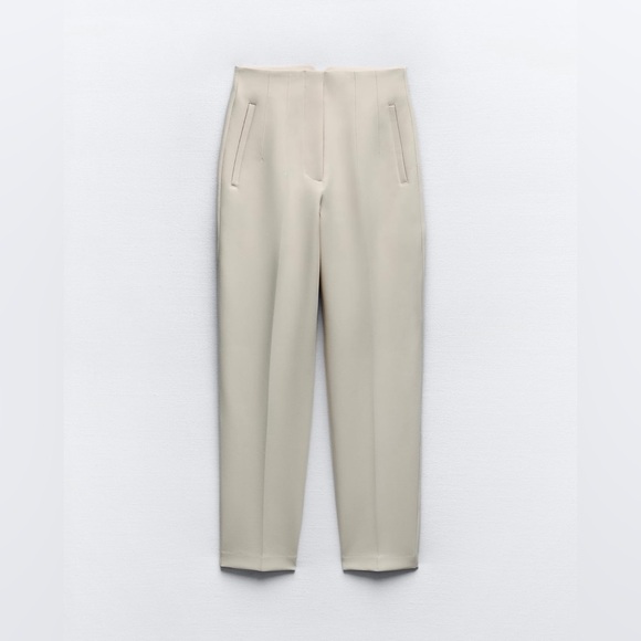 ZARA Pants with High Waist Oyster White 9929/132 - Picture 1 of 4